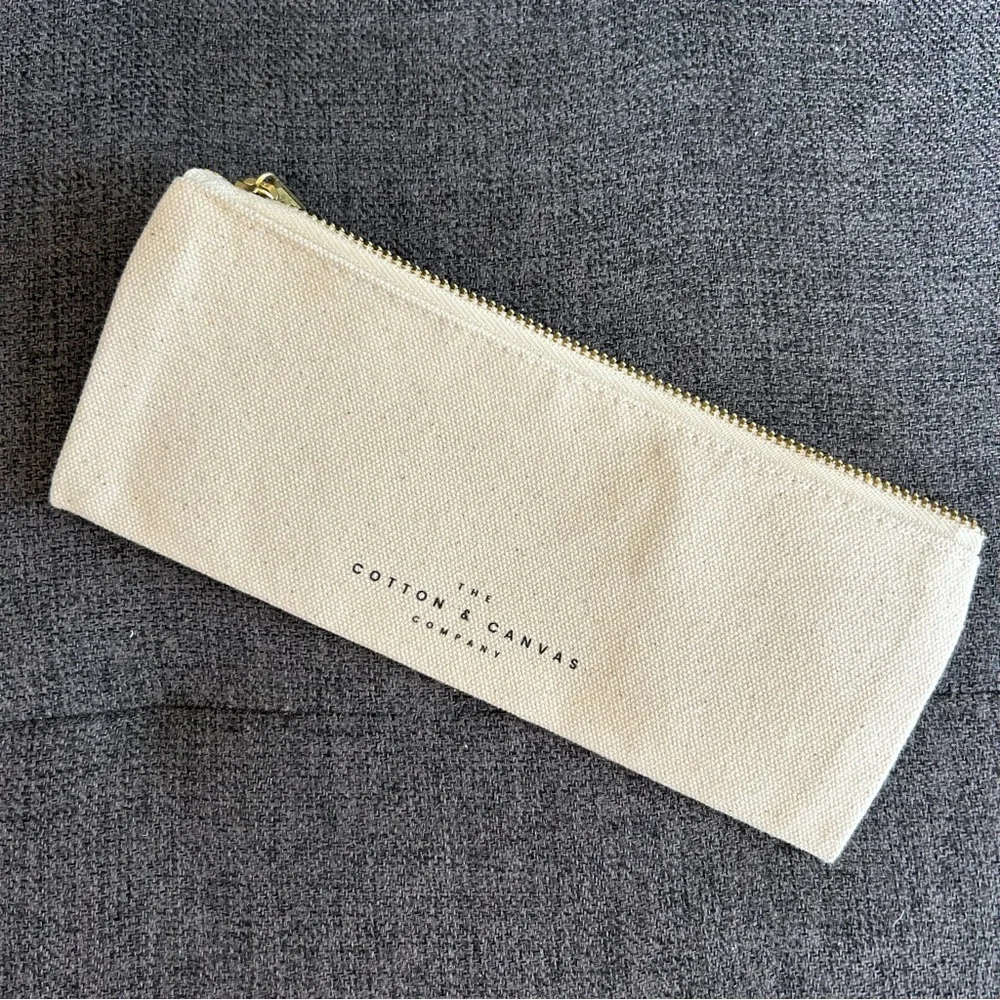 Canvas “c’est la vie” Pencil, Travel Mini Pouch, Cream, Black